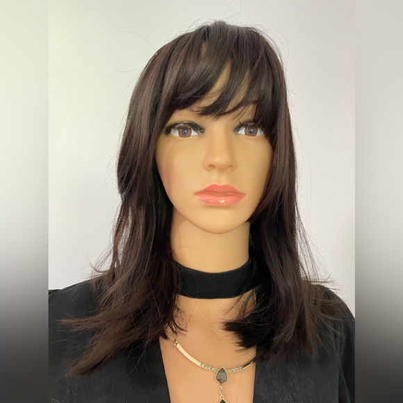 NWT darkest brown chocolate wig long bangs side pieces customized custom wig 14” - Picture 11 of 16